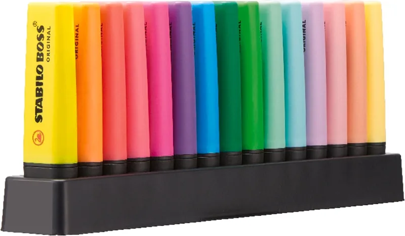 STABILO ▫️ marcador fluorescente - BOSS ORIGINAL | Conjunto de 15 marcadores, 9 cores fluorescentes, 6 cores pastel