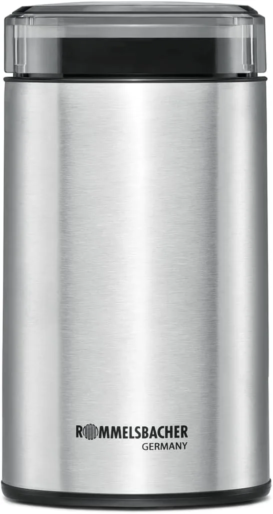 Rommelsbacher ▫️ EKM 100 - Moinho de café (aço inoxidável, taça para grãos em aço inoxidável, capacidade 70 g, grau de moagem selecionável, também para especiarias, açúcar, frutos secos, 200