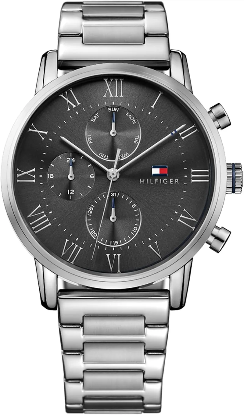 Tommy Hilfiger ▫️ Relógio analógico multifunções de quartzo para homem, com bracelete em aço inoxidável ou bracelete em pele