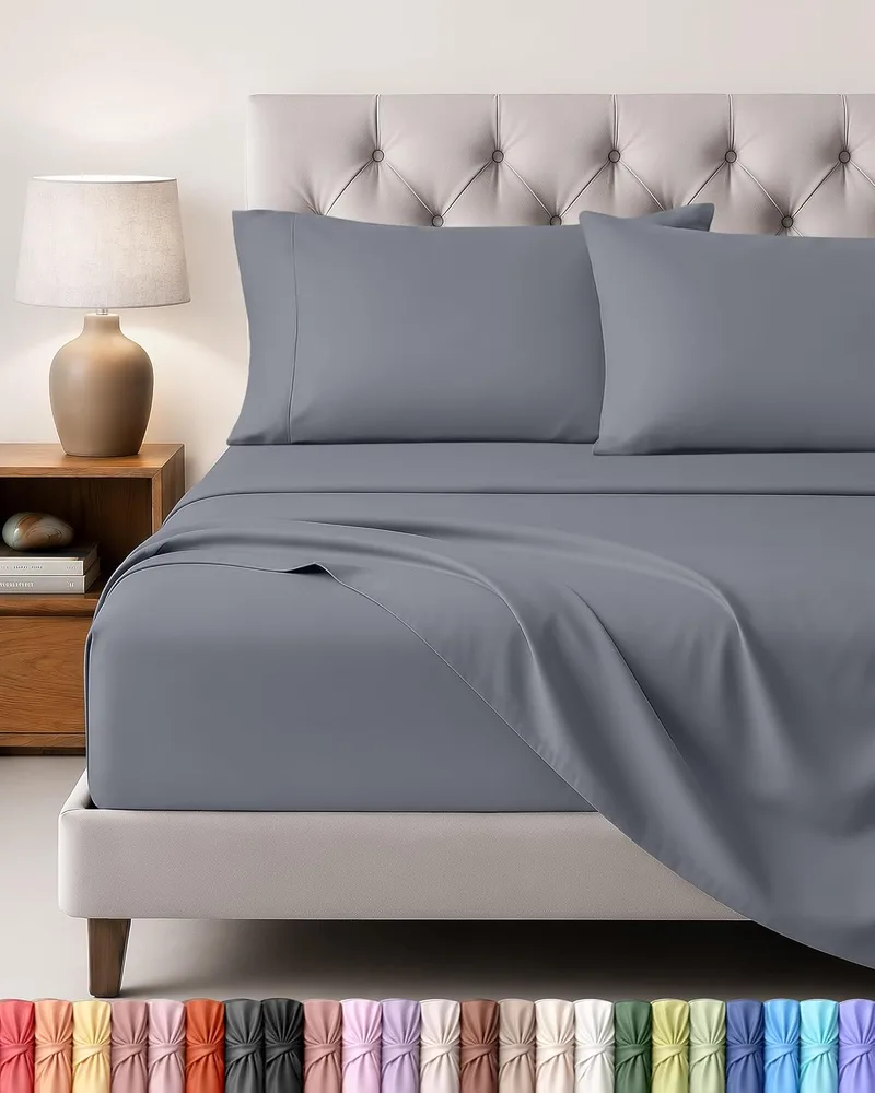 Utopia Bedding ▫️ Conjunto de lençóis de 4 peças 135x190 - Microfibra de poliéster escovada - Certificado Oeko-Tex - Lençol de fundo, lençol de cima e 2 fronhas 50x75 (Cama 135, cinzento)