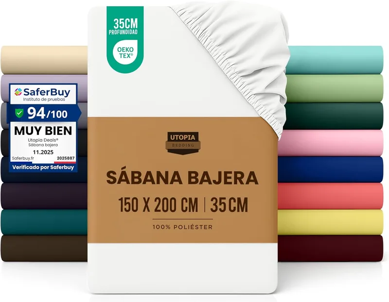 Utopia Bedding ▫️ Fitted Sheet 150x200 - Branco - Certificado Oeko Tex - Bolso profundo - Microfibra escovada (Cama 150)