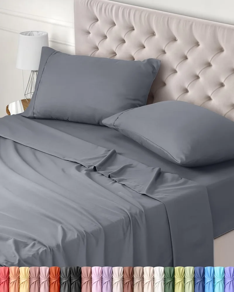 Utopia Bedding ▫️ Conjunto de lençóis de 4 peças 150x200 - Poliéster de microfibra escovada - Certificado Oeko-Tex - Lençol adaptado, lençol plano e 2 fronhas 50x75 (cama 150, cinzento)