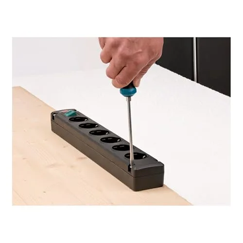 Brennenstuhl ▫️ Bremounta - Extensão com 6 tomadas e interruptor (extensão com tomadas a 90 graus, extensão com opção de montagem e cabo de 3 m) Preto 6