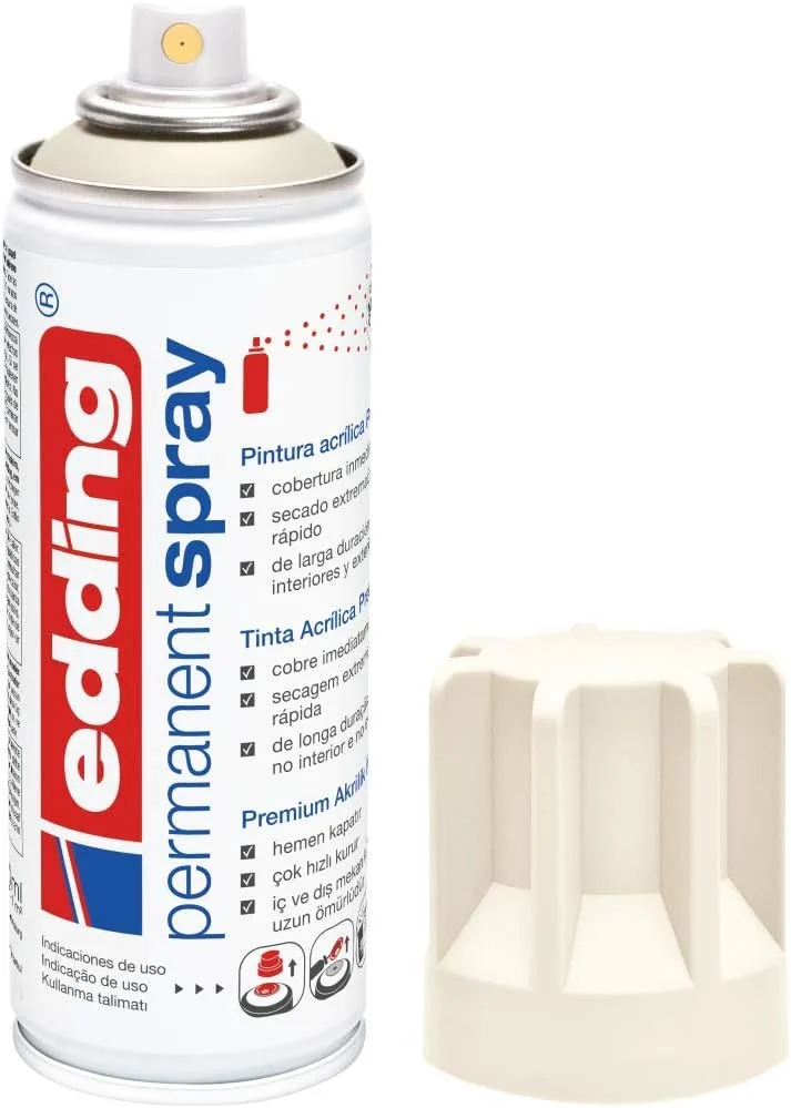 Edding ▫️ 5200-921 - Spray permanente de tinta acrílica - 200 ml - Branco creme mate