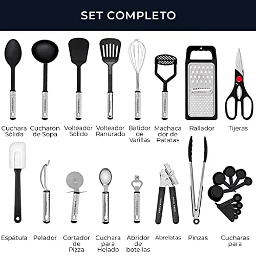 Home Hero ▫️ Utensílios de cozinha resistentes ao calor e antiaderentes - Conjunto de espátulas, colheres, conchas, pinças e tesouras (conjunto de 25 peças em nylon) 3