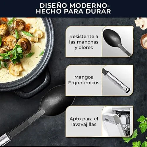 Home Hero ▫️ Utensílios de cozinha resistentes ao calor e antiaderentes - Conjunto de espátulas, colheres, conchas, pinças e tesouras (conjunto de 25 peças em nylon) 5