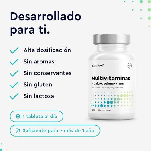 Gloryfeel ▫️ Multivitaminas e Minerais - 450 Comprimidos (Embalagem XL) - Todas as vitaminas A, B, C, D3, E, cálcio, zinco, selénio – Multivitamínico ativo completo para homens e mulheres, perfeito para partilhar 5