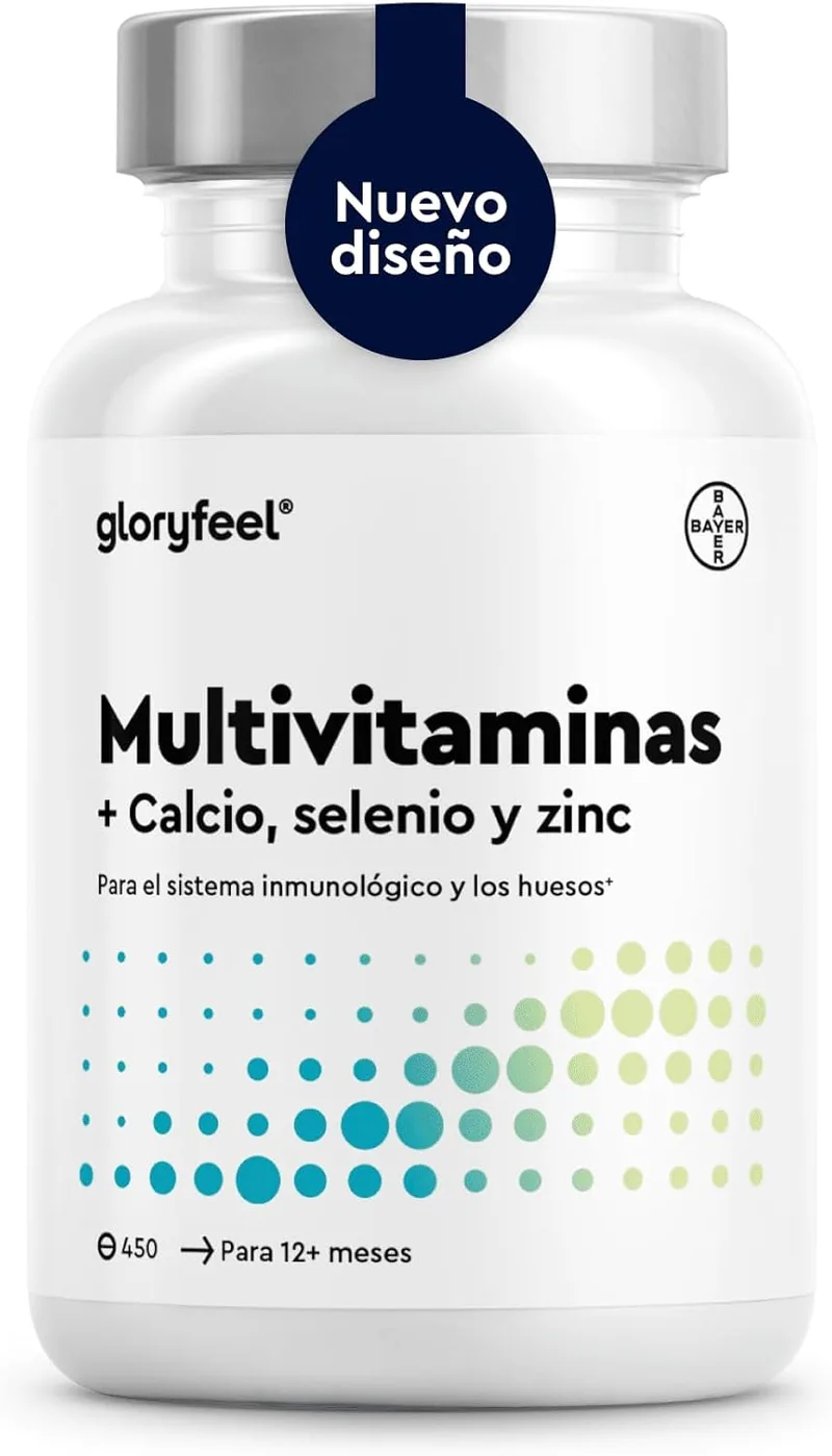 Gloryfeel ▫️ Multivitaminas e Minerais - 450 Comprimidos (Embalagem XL) - Todas as vitaminas A, B, C, D3, E, cálcio, zinco, selénio – Multivitamínico ativo completo para homens e mulheres, perfeito para partilhar