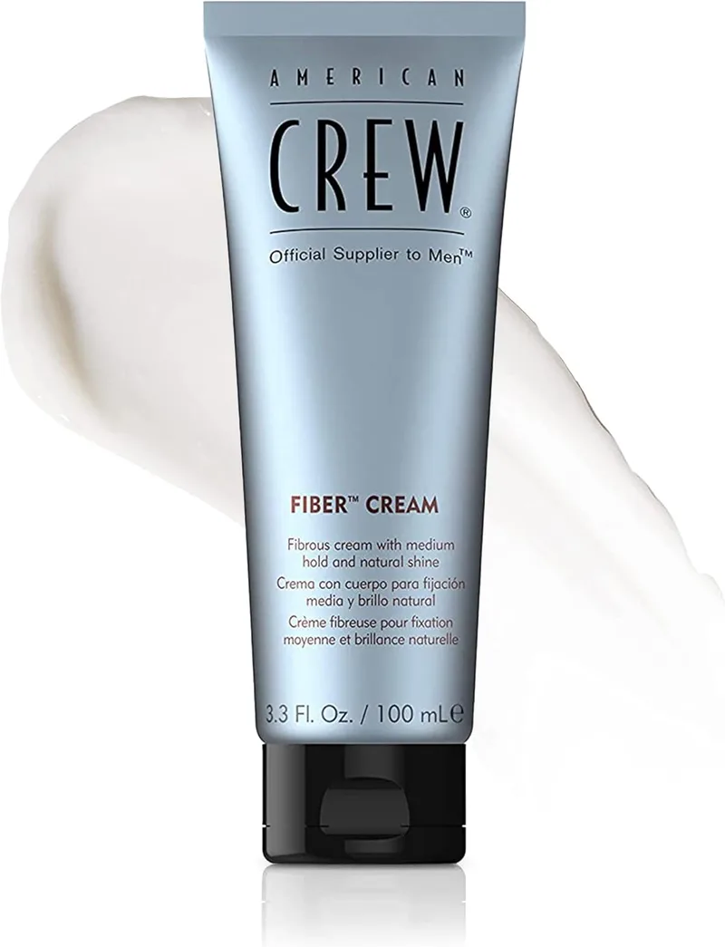 American Crew ▫️ Fiber Cream, Creme de Penteado para Homem, Modela o Cabelo, Confere Textura, Volume e Flexibilidade, Aumenta o Brilho, Acabamento Natural, Fixação Média - 100 ml