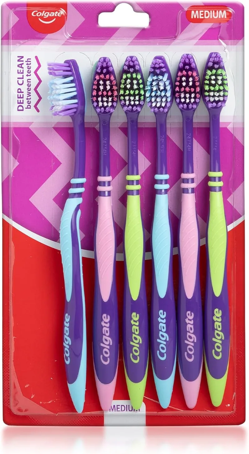 Colgate ▫️ Zigzag Toothbrush for Deep Internal Tooth Cleaning with Multi-Angled Zigzag Bristles (Medium, 6-Pack)
