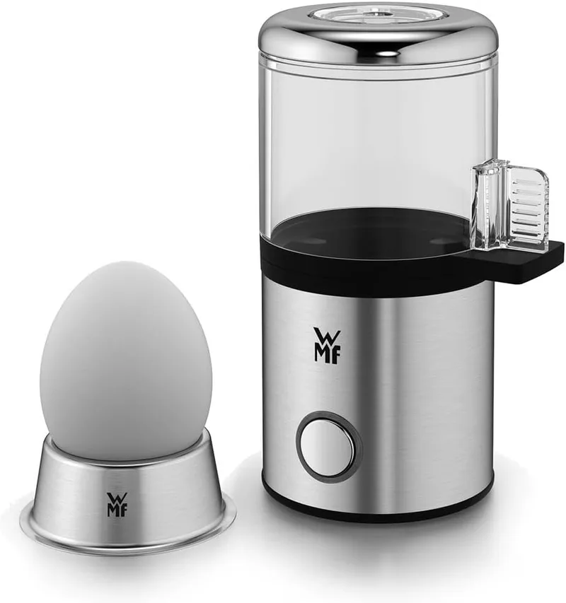 WMF ▫️ Kitchenminis - Cozedor de 1 ovo Cozedor de ovos de 55 W, com Tritan sem BPA, inclui suporte para ovos, medidor de água e acabamentos em aço inoxidável Cromargan, luz LED