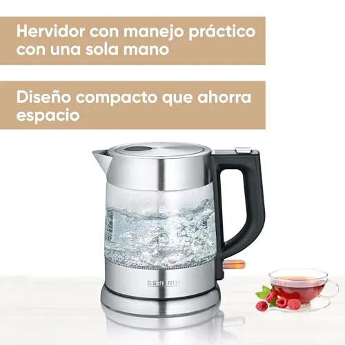 SEVERIN ▫️ Fervedor de água em vidro, jarro para ferver água com ligação sem fios, potente e compacto, fervedor elétrico com filtro anticalcário, aço inoxidável/preto, WK 3468 2