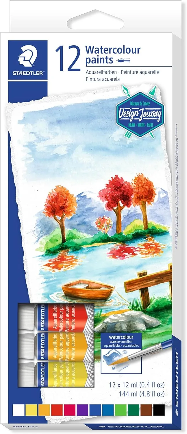 STAEDTLER ▫️ 8880 C12 Design Journey, Caixa com 12 tintas de aguarela de várias cores