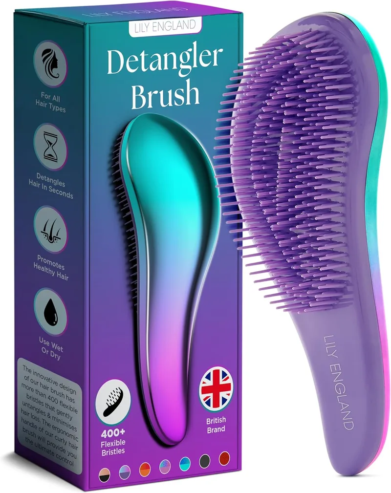 Lily England ▫️ Escova Anti-puxões e Desembaraçante para Cabelo Molhado, Cor Roxa