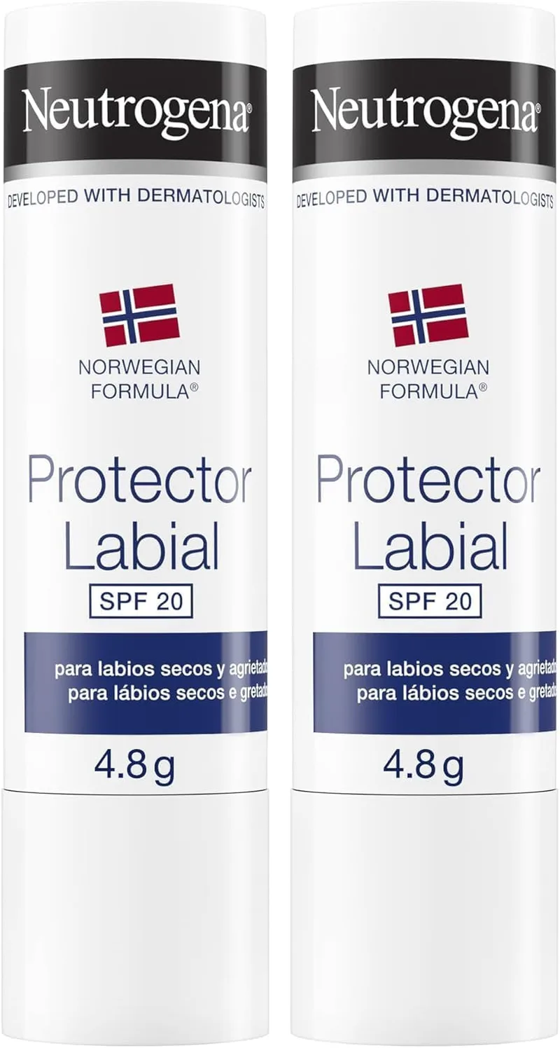 Neutrogena ▫️ Norwegian Formula Lip Protetor SPF 20 (2 x 4,8 g), bálsamo labial para lábios secos e gretados, protetor solar UVA e UVB para lábios, bálsamo hidratante