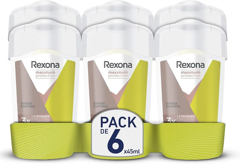 Rexona ▫️ Maximum Protection Desodorizante em Creme Antitranspirante para Mulher Soft Solid Stress Control 45 ml - Embalagem de 6