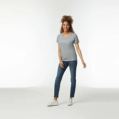 Gildan ▫️ Camisola de algodão pesado com decote em V conjunto de 2 camisolas para mulher 3