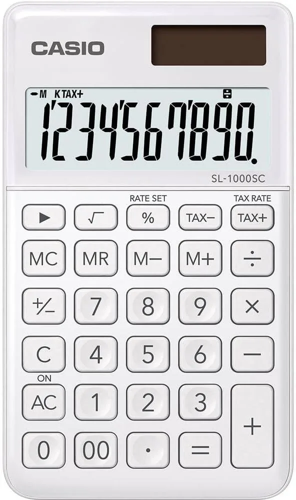 Casio ▫️ SL-1000SC-WE - Calculadora, 0,9 x 7,1 x 12 cm, cor branca