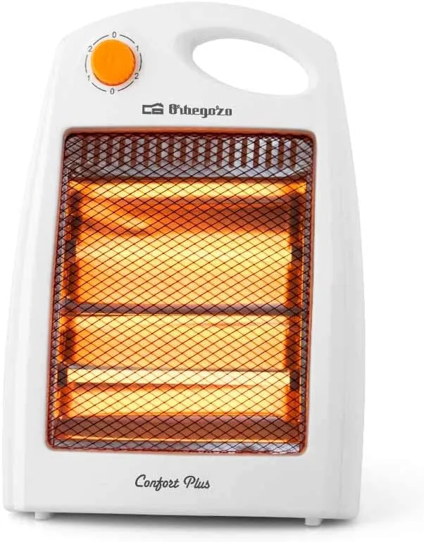 Orbegozo ▫️ BP 5007, 800 W, 2 níveis de potência, 2 barras de quartzo, refletor protegido de alto brilho, dispositivo de segurança anti-capotamento, pega de transporte, cor branca