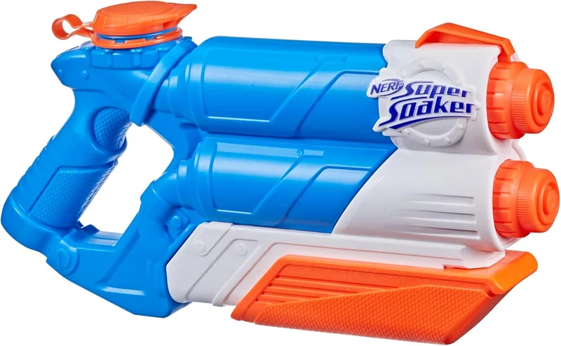 Super Soaker ▫️ Nerf - Twin Tide - Lançador de água com bomba e 2 canos - Brinquedo para brincar com água ao ar livre - Presentes para meninos e meninas a partir dos 6 anos