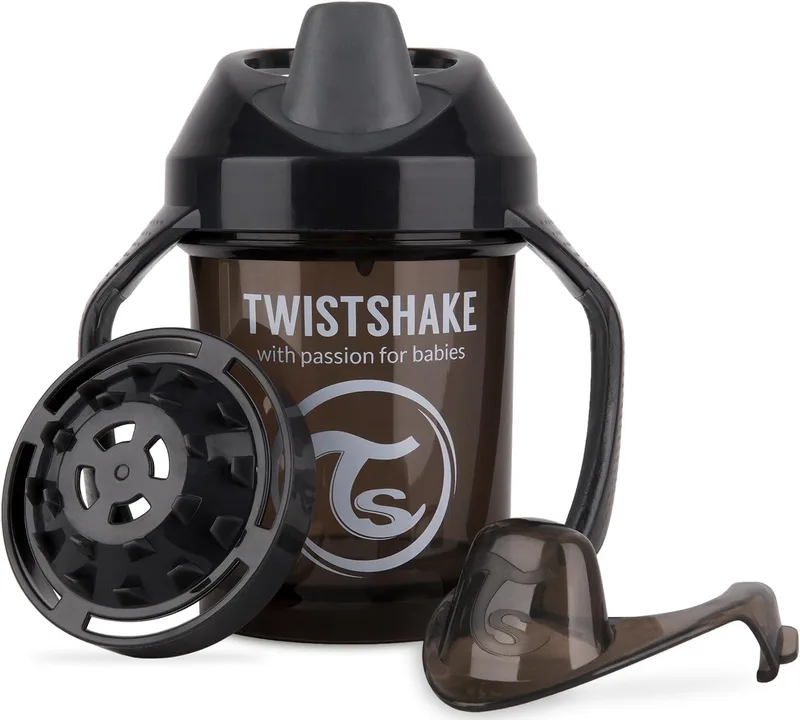 TWISTSHAKE ▫️ Mini Cup - Copo de treino para beber com bico anti-derrame macio, 230 ml, copo de treino para o bebé aprender a beber e misturador de frutas, sem BPA, a partir dos 4 meses, preto
