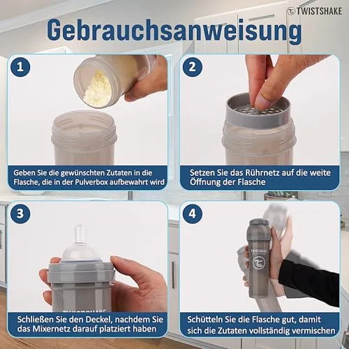 TWISTSHAKE ▫️ Biberão anti-cólicas com tetina de silicone de fluxo lento para bebés, alimentação semelhante à do peito, biberão para leite, 180 ml, sem BPA, a partir dos 0 meses, cinzento pastel 5