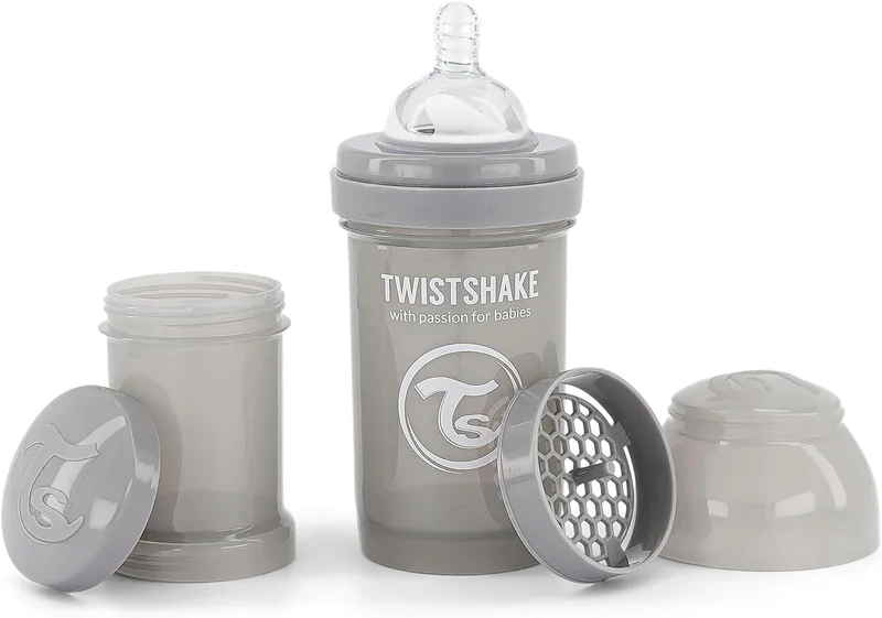 TWISTSHAKE ▫️ Biberão anti-cólicas com tetina de silicone de fluxo lento para bebés, alimentação semelhante à do peito, biberão para leite, 180 ml, sem BPA, a partir dos 0 meses, cinzento pastel