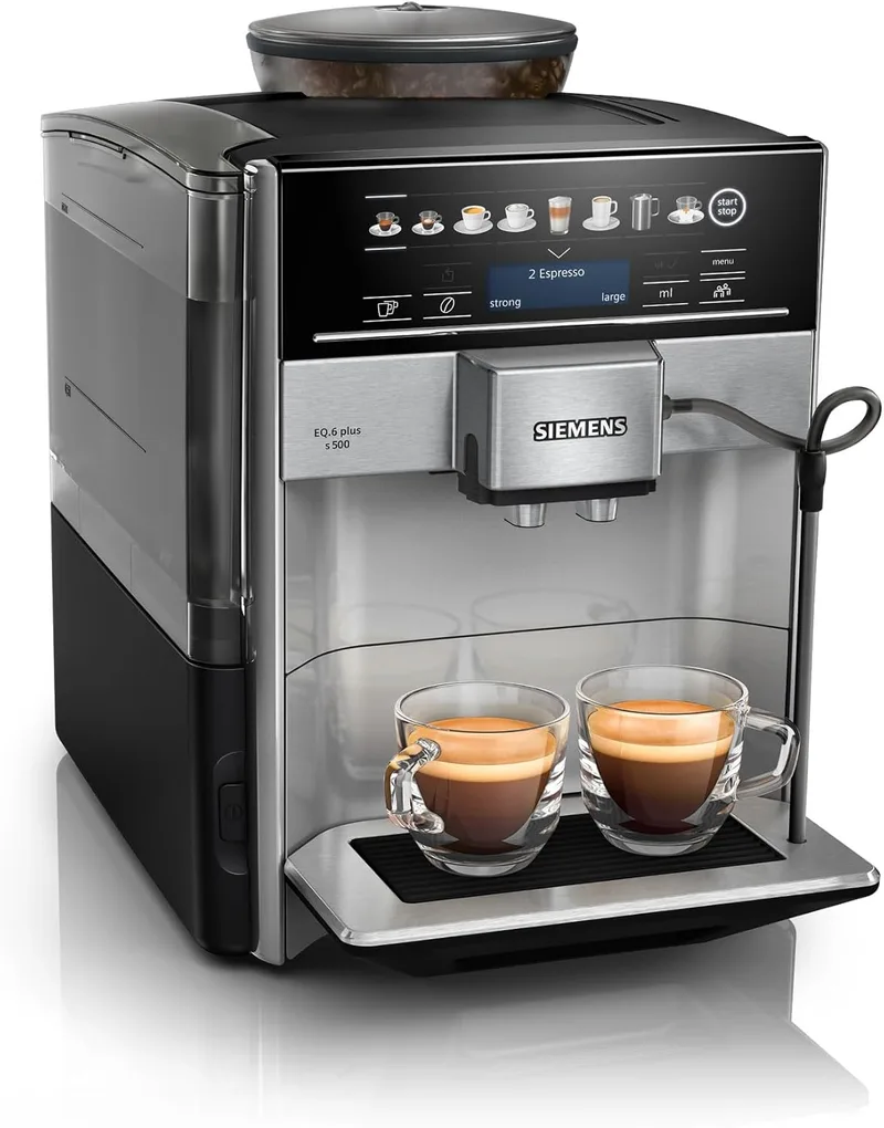 SIEMENS ▫️ Máquina de café automática, sistema de leite, 12 bebidas, limpeza automática do depósito de leite, moinho cerâmico, ecrã tátil grande, EQ6 plus s500, TE655203RW