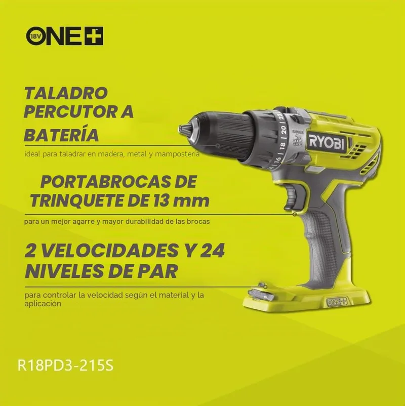 Ryobi ▫️ Berbequim de percussão e aparafusadora sem fios 18 V ONE+ com 2 baterias de 1,5 Ah, carregador e bolsa - 2 velocidades 3