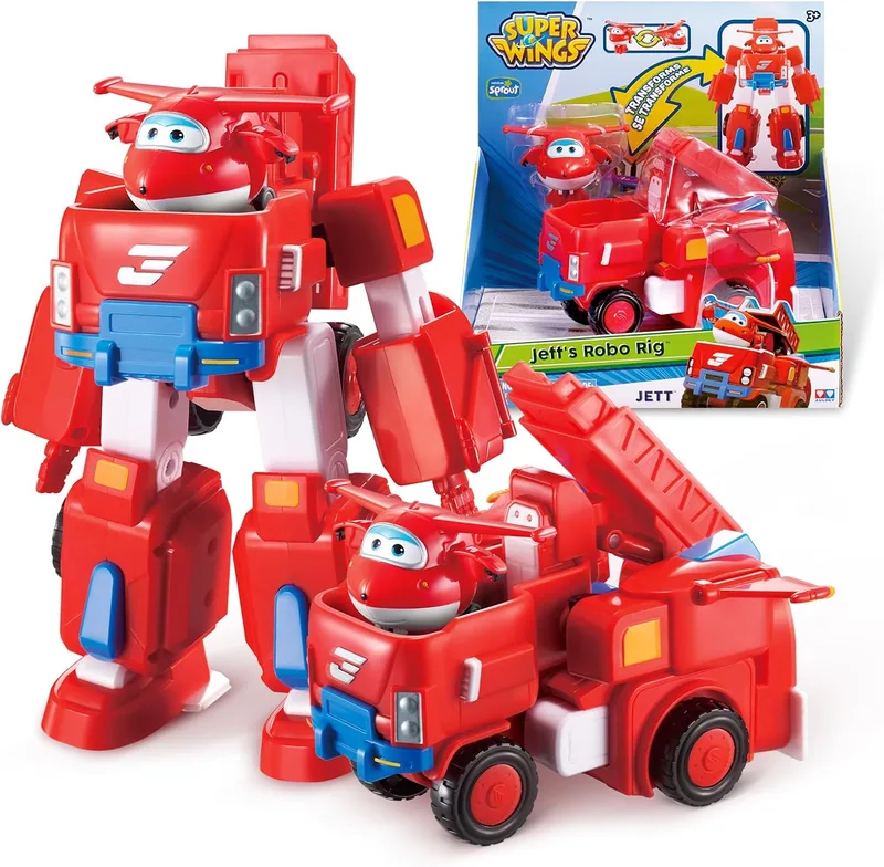 Super Wings ▫️ Transformations Plane Jett Robo Rig, figura de brincar grande para crianças, avião de brinquedo transformável, figura de veículo e de robô, brinquedos para crianças com mais de 3 anos, 18 cm