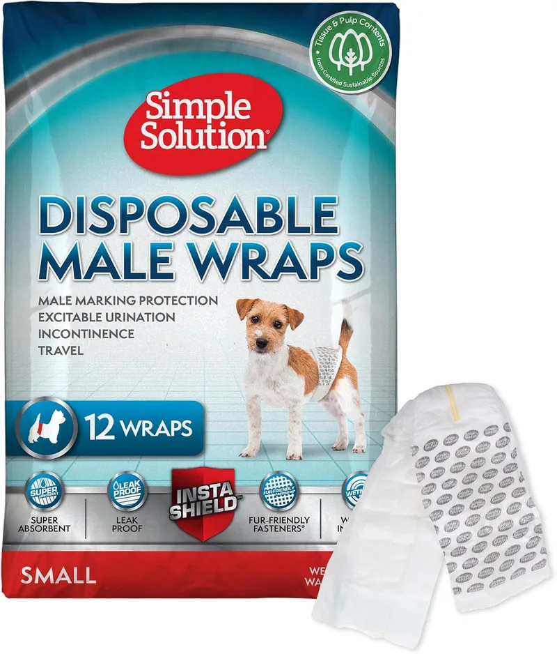 Simple Solution ▫️ Fraldas descartáveis para cães machos, fraldas para cães machos com ajuste superabsorvente à prova de fugas, para micção por excitação, incontinência ou marcação territorial masculina