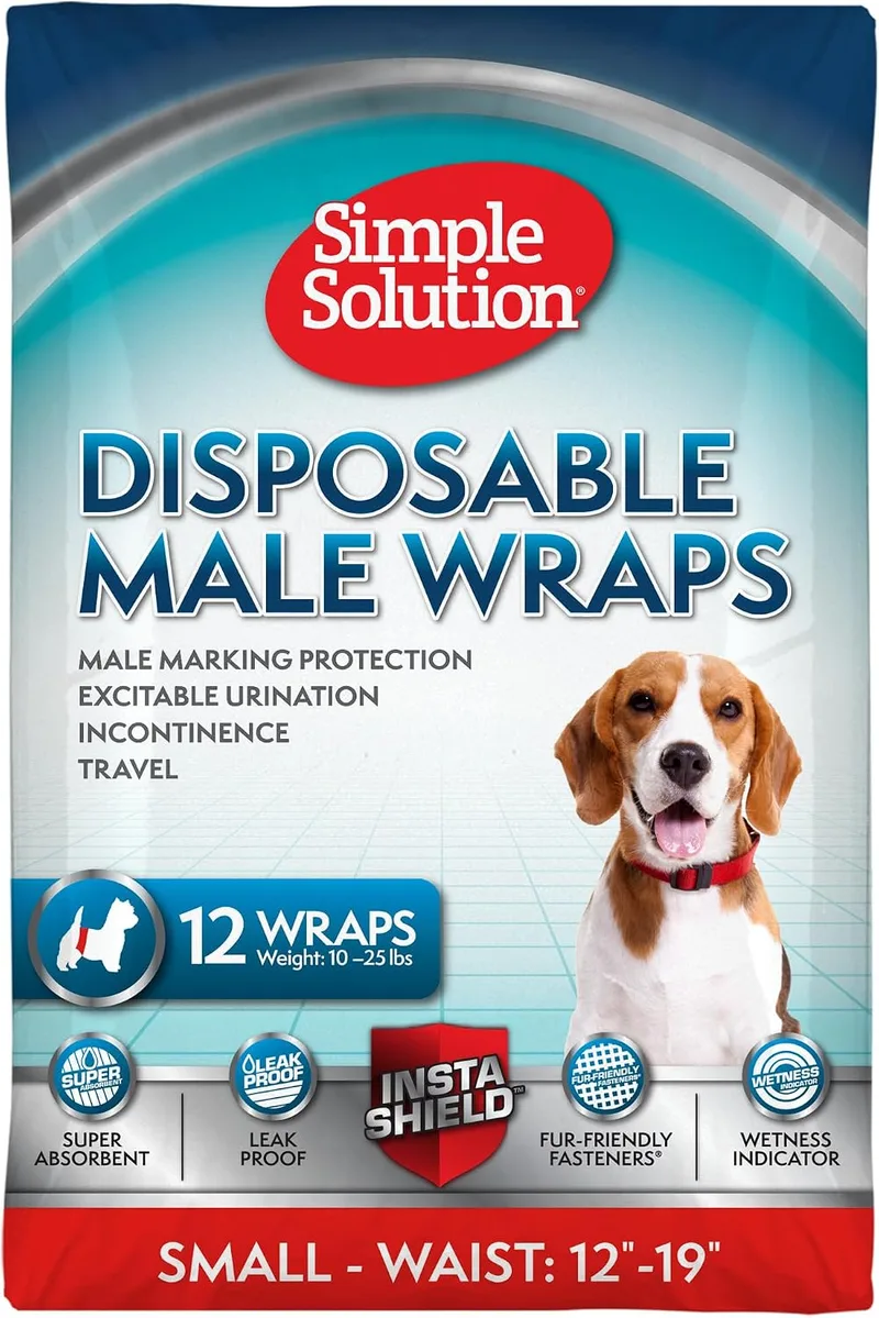 Simple Solution ▫️ Fraldas descartáveis para cães machos, tamanho S, 12 unidades.