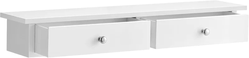 SONGMICS ▫️ Prateleira de parede, Prateleira flutuante com 2 gavetas, Capacidade de carga 15 kg, 15 x 65 x 10 cm, para corredor, sala de estar, escritório, Economia de espaço, Estilo moderno, Branco LWS65WT