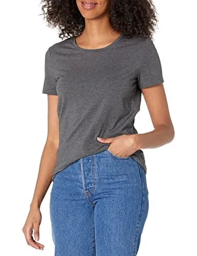 Amazon Essentials ▫️ Camiseta de manga curta com gola redonda e corte reto para mulher, embalagens múltiplas 3