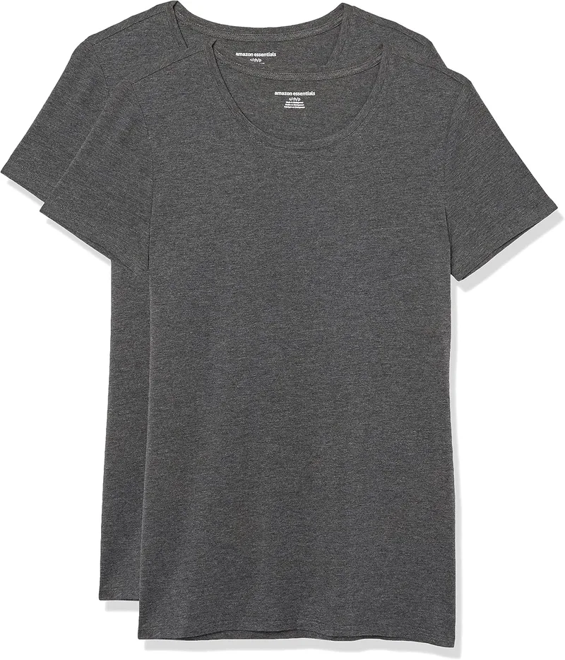 Amazon Essentials ▫️ Camiseta de manga curta com gola redonda e corte reto para mulher, embalagens múltiplas