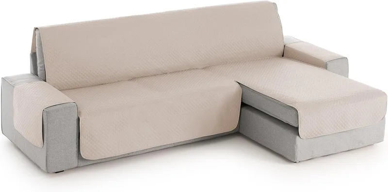 textil-home ▫️ Capa para Sofá Longo Adele, Capa para Chaise Longue Protetor Acolchoado Universal Braço Direito 240cm. Cor bege, proteção contra as manchas e o desgaste.