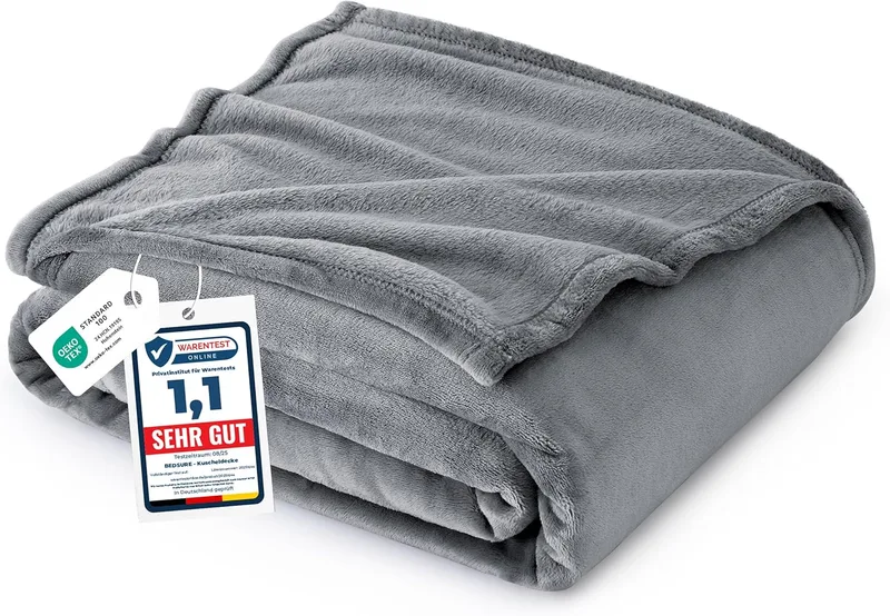 Bedsure ▫️ Manta para Sofá - Macia e quente, Flanela Premium Extra Grande para Sala de Estar e Cama, inverno e verão, Tecido Agradável e Respirável, XL 150x200 cm, Cinzento