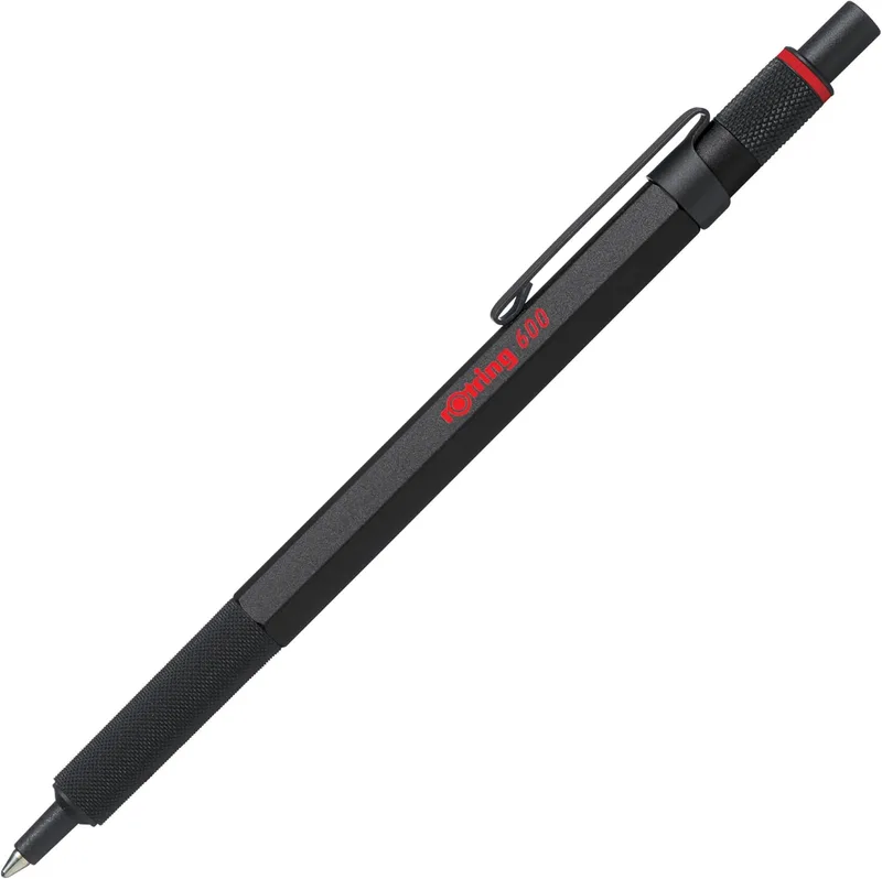 Rotring ▫️ Caneta esferográfica 600 | ponta média | tinta azul | corpo preto | recarregável