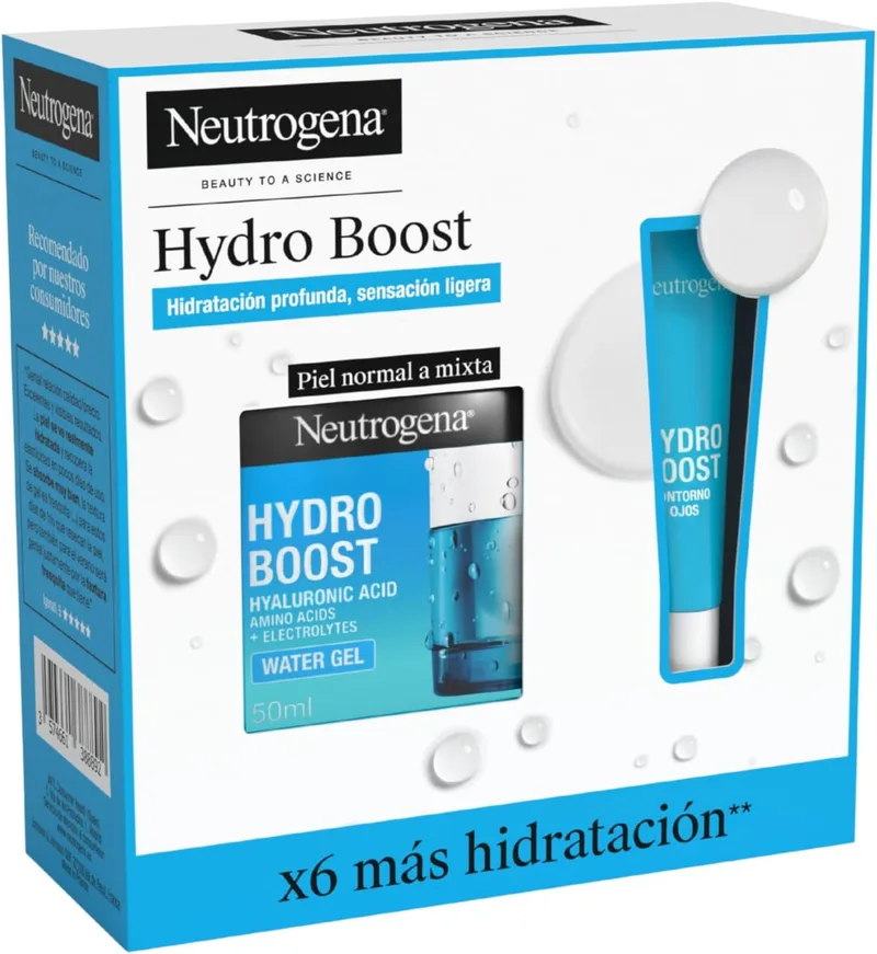 Neutrogena ▫️ Routine Hydro Boost, Gel de Água Facial Hidratante (50 ml) e Contorno de Olhos (15 ml), conjunto de oferta para 24 horas de hidratação intensa, com Ácido Hialurónico