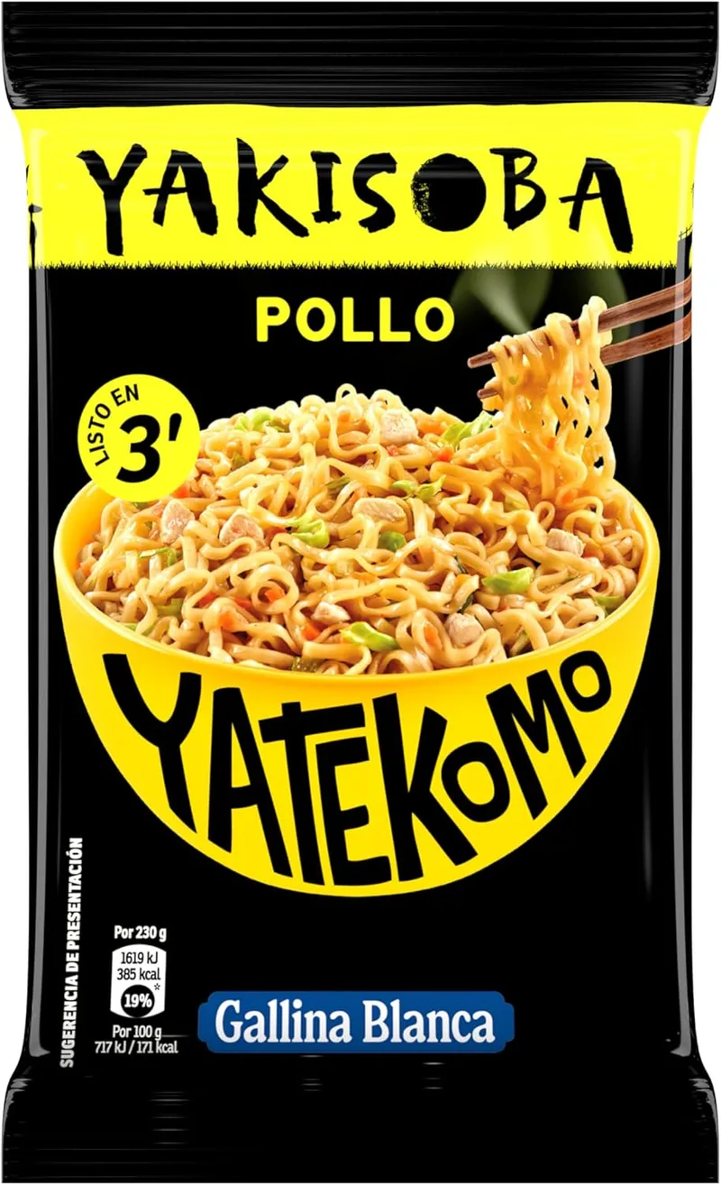 YATEKOMO ▫️ GALLINA BLANCA Macarrão Oriental YAKISOBA Classic | Macarrão Oriental Instantâneo. Receita japonesa com legumes e molho oriental. Fácil e rápido: pronto em 3 minutos - Embalagem de 93 g, 1 porção