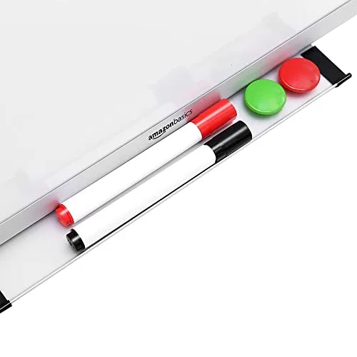 Amazon Basics ▫️ Quadro Branco Magnético com Moldura de Alumínio, Bandeja para Marcadores, 6 Ímanes, 1 Apagador e 2 Marcadores para Utilização no Escritório e em Casa, Montagem na Parede, Apagável a Seco, 60 x 45 cm 6