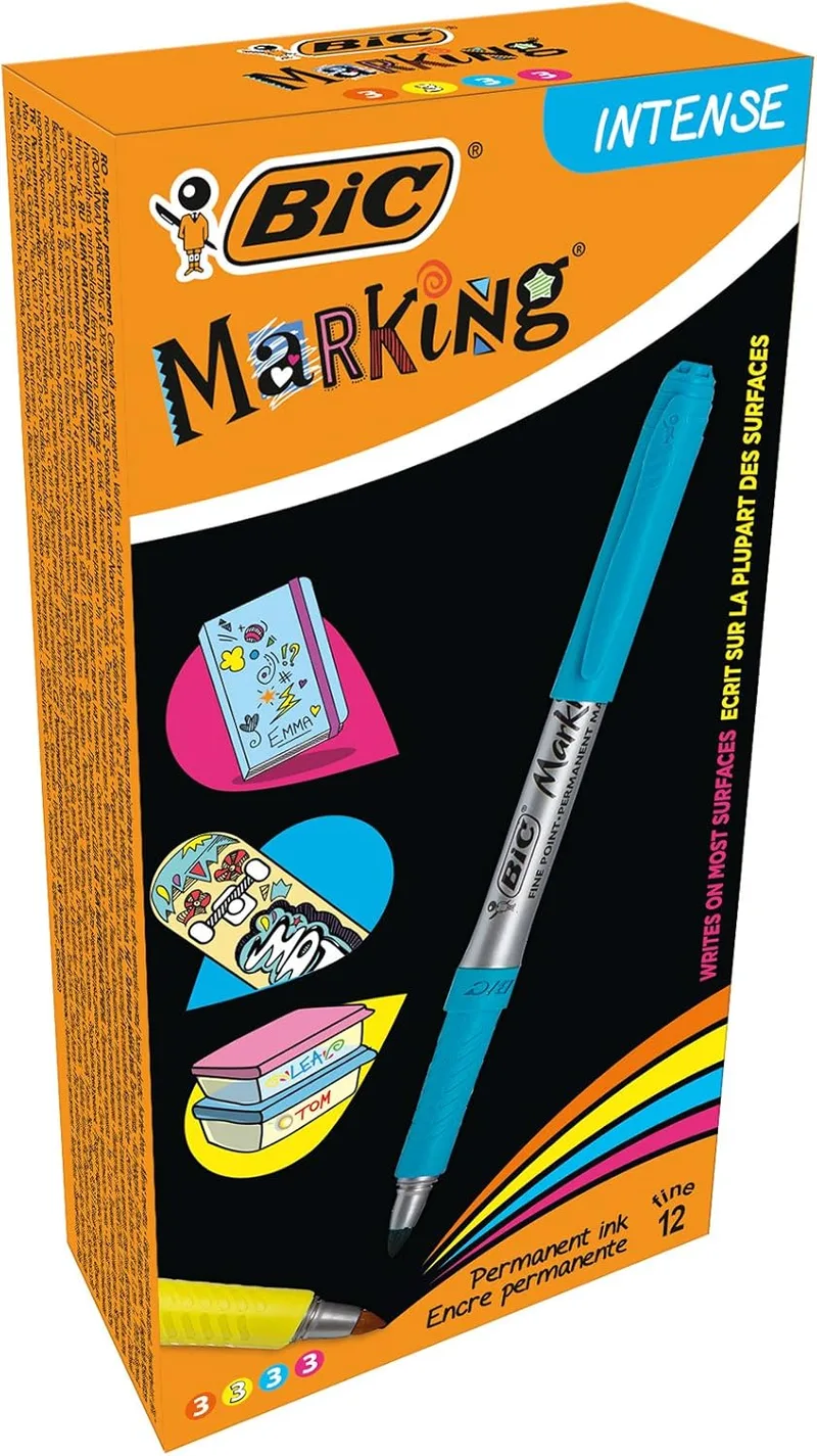 BIC ▫️ Marcador permanente 950468 - cores intensas sortidas (Embalagem de 12)