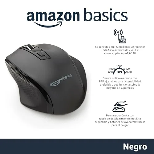 Amazon Basics ▫️ Rato sem fios ergonómico DPI ajustável, preto 2