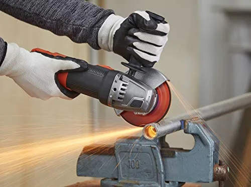Black+Decker ▫️ Esmeril de 115 mm, 900 W, velocidade de 12 000 RPM, pega lateral com 3 posições, bloqueio do eixo, ajuste da proteção sem chave, proteção contra reinício, alumínio, BEG210 2