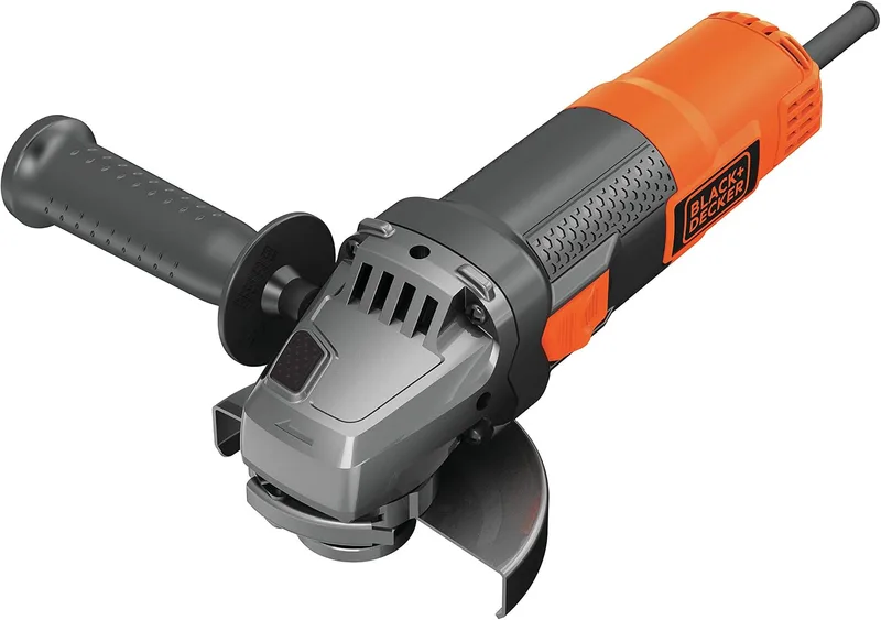 Black+Decker ▫️ Esmeril de 115 mm, 900 W, velocidade de 12 000 RPM, pega lateral com 3 posições, bloqueio do eixo, ajuste da proteção sem chave, proteção contra reinício, alumínio, BEG210