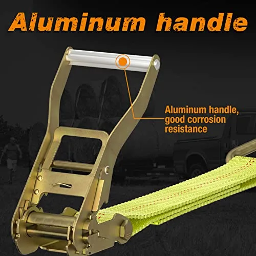 Autofonder ▫️ Cinta de fixação com catraca, Conjunto de 4 cintas resistentes com catraca de 2 polegadas x 27 pés com pega de alumínio, Cintas de carga para equipamentos de mudanças, Equipamento de jardinagem, 3