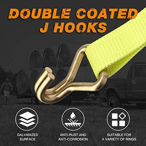 Autofonder ▫️ Cinta de fixação com catraca, Conjunto de 4 cintas resistentes com catraca de 2 polegadas x 27 pés com pega de alumínio, Cintas de carga para equipamentos de mudanças, Equipamento de jardinagem, 5