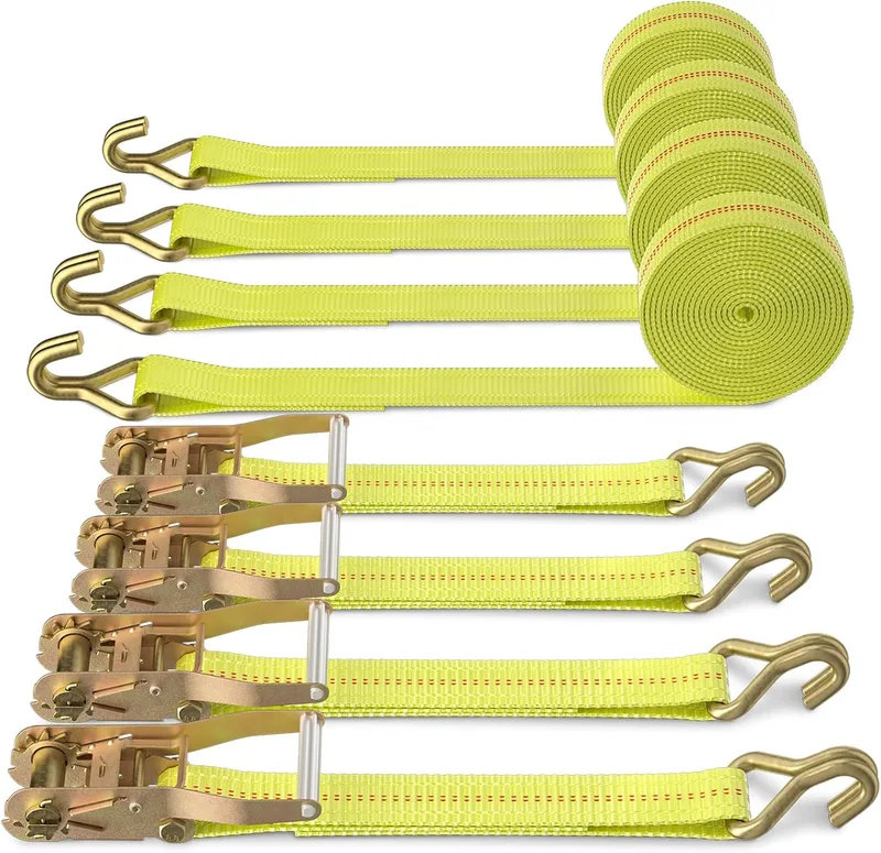 Autofonder ▫️ Cinta de fixação com catraca, Conjunto de 4 cintas resistentes com catraca de 2 polegadas x 27 pés com pega de alumínio, Cintas de carga para equipamentos de mudanças, Equipamento de jardinagem,