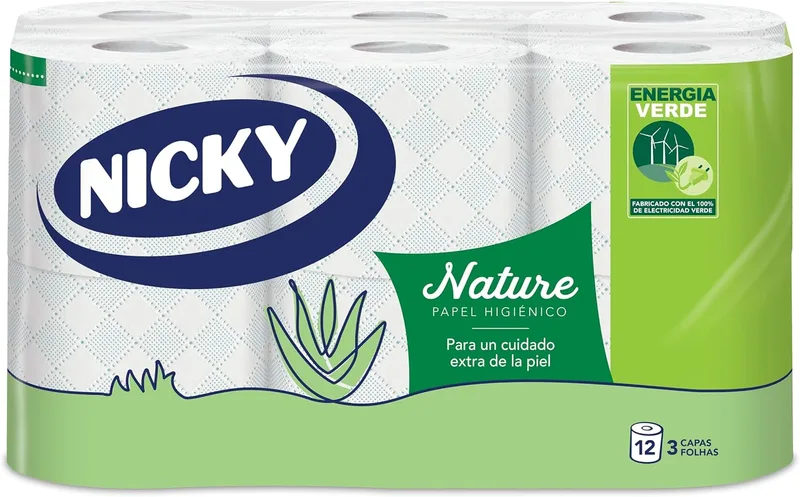 Nicky ▫️ Nature, 12 rolos de papel higiénico, 3 camadas