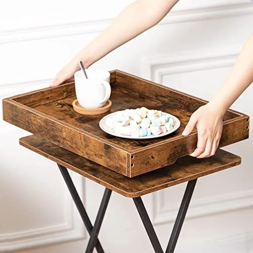 HOOBRO ▫️ Mesa Auxiliar com Tabuleiro, Sofá Dobrável com Tabuleiro Retirável em Madeira, Mesa de Café de Estilo Vintage com Estrutura Metálica, Estilo Industrial Contemporâneo, Castanho Rústico EBF29BZ01 2